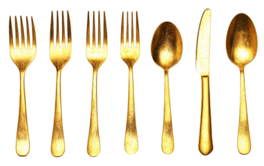 Flat vector style illustration of a dining flatware set including a fork knife and spoon with clean shapes and modern minimalist design isolated on transparent background PNG