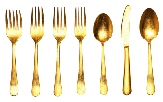 Flat vector style illustration of a dining flatware set including a fork knife and spoon with clean shapes and modern minimalist design isolated on transparent background PNG