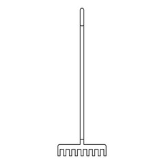 Garden rake with flat head for gardening in vector icon