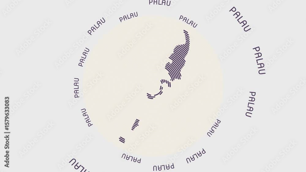 Poster palau shape with dynamic circles visual effect. animation of palau logo appearing from rotating ring