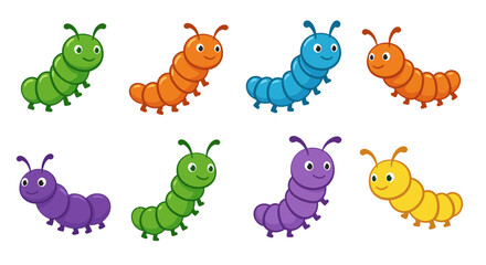 Fototapeta premium Collection of Colorful Cartoon Caterpillars with Smiling Faces for Educational Resources