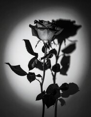 Obraz premium Dramatic Monochrome Rose Flower with Soft Spotlight and Detailed Shadow Casting