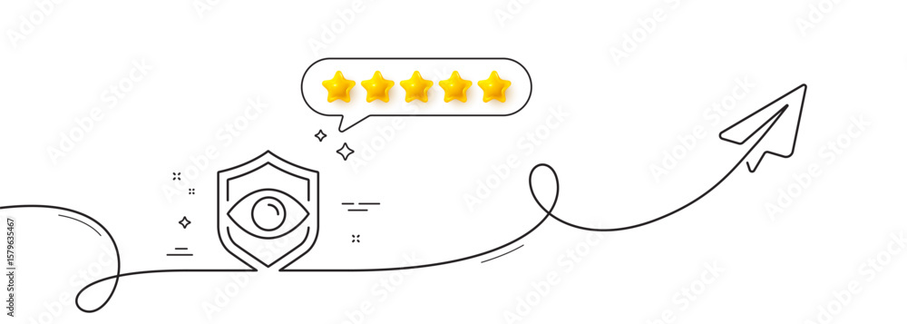 Poster eye detect line icon. continuous line with share plane. retina scan sign. biometric data symbol. fiv