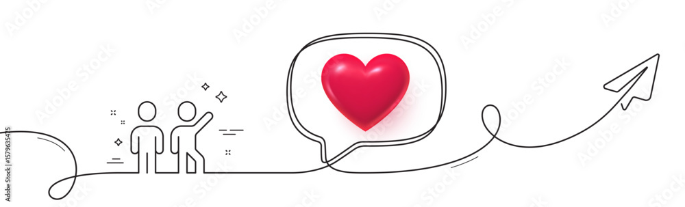 Poster teamwork line icon. continuous line with share plane. team work together sign. business partnership 