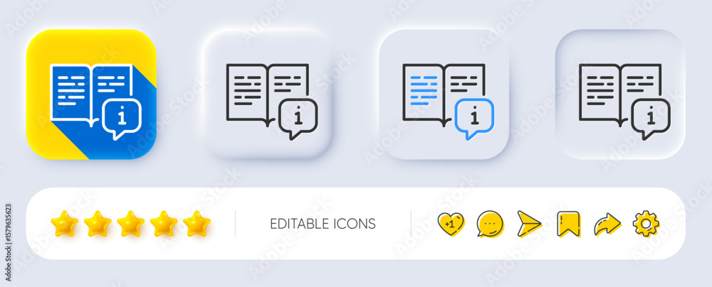 Poster instruction line icon. neumorphic, flat shadow, 3d buttons. user manual sign. information book symbo