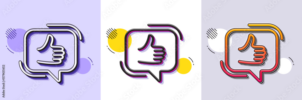 Poster like line icon. halftone dotted pattern. gradient icon with grain shadow. thumbs up sign. positive f
