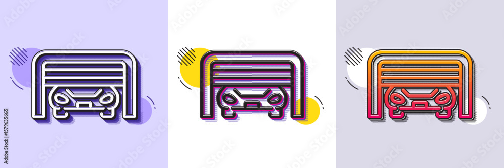 Poster parking garage line icon. halftone dotted pattern. gradient icon with grain shadow. auto park sign. 