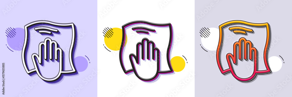 Poster cleaning cloth line icon. halftone dotted pattern. gradient icon with grain shadow. wipe with a rag 