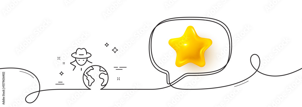 Poster fraud line icon. continuous line with 3d star. spy of thief sign. cyber hack symbol. 3d star in spee
