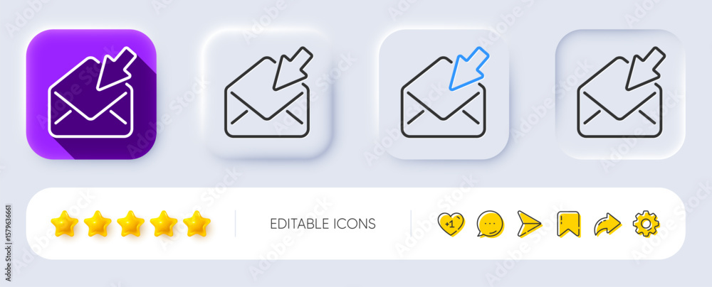 Poster open mail line icon. neumorphic, flat shadow, 3d buttons. view message correspondence sign. e-mail s