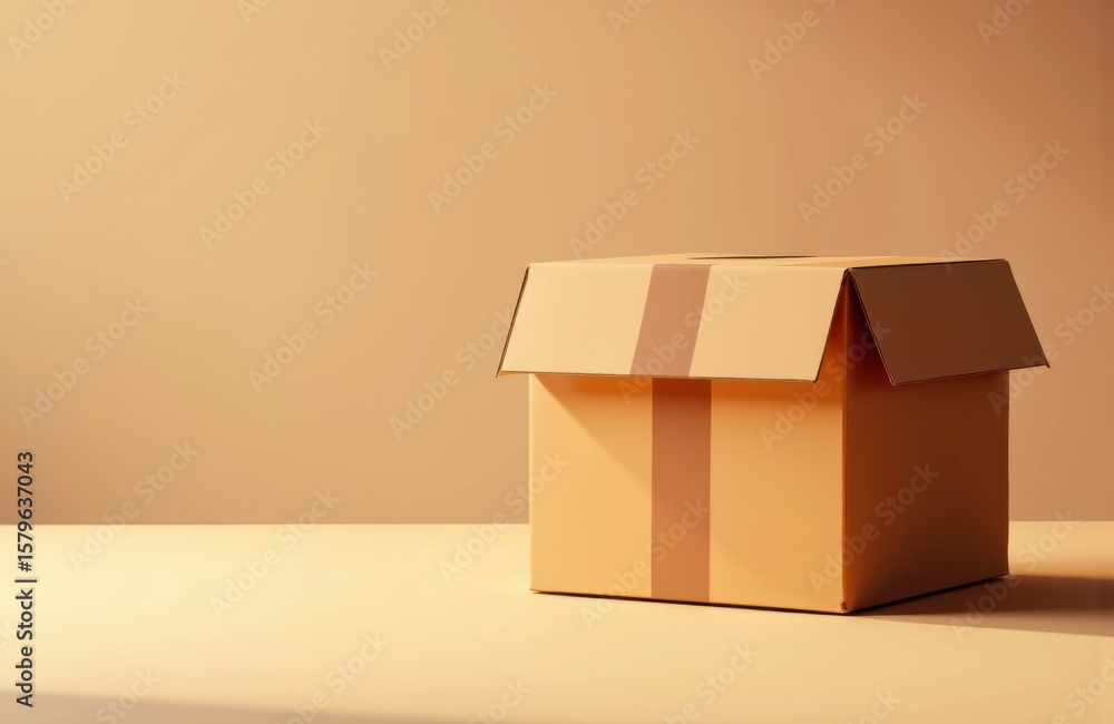 Aufkleber a plain cardboard box with an open lid placed on a neutral background
