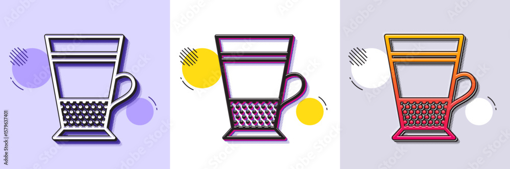 Poster double latte coffee icon. halftone dotted pattern. gradient icon with grain shadow. hot drink sign. 