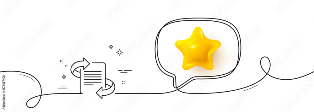 Poster marketing line icon. continuous line with 3d star. page with arrows sign. article symbol. 3d star in