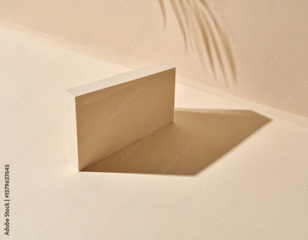 Fototapete minimal beige geometric block shadow display podium in neutral tone background