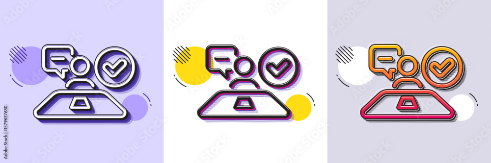 Poster approved interview line icon. halftone dotted pattern. gradient icon with grain shadow. accepted emp