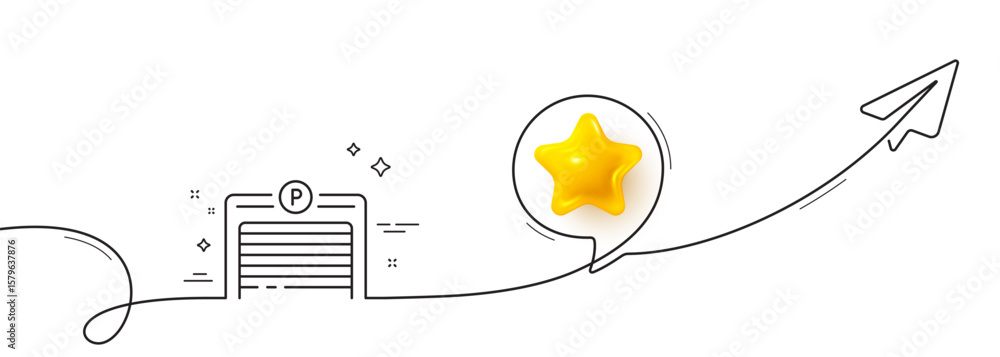 Poster parking garage line icon. continuous line with share plane. auto park sign. car place symbol. 3d sta