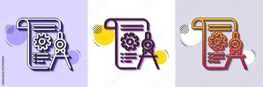 Poster divider document line icon. halftone dotted pattern. gradient icon with grain shadow. engineering co