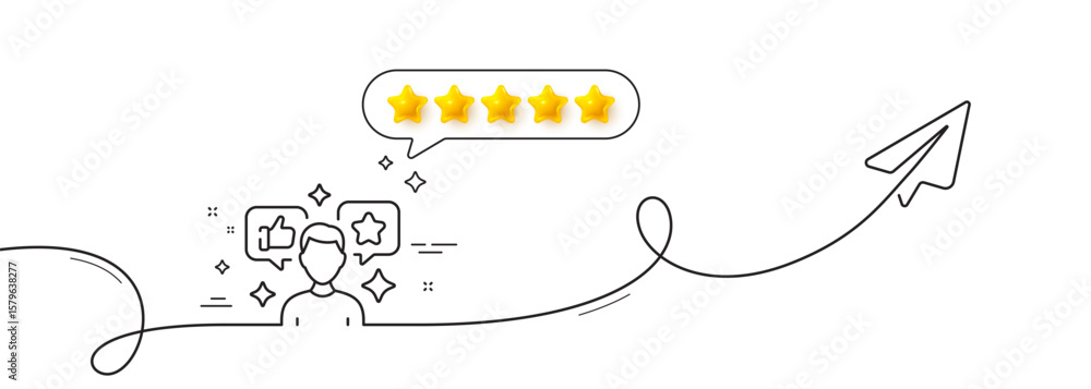 Poster social media line icon. continuous line with share plane. influence sign. media specialist symbol. f