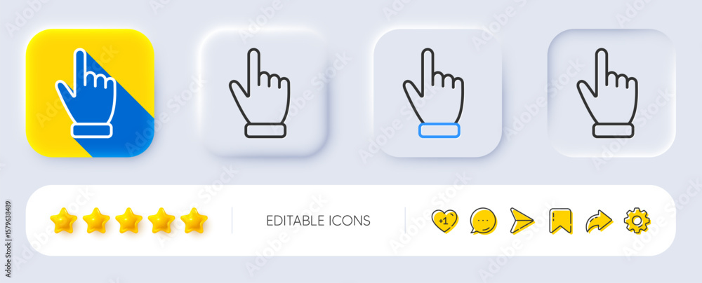 Poster hand cursor line icon. neumorphic, flat shadow, 3d buttons. click action sign. finger pointer symbol