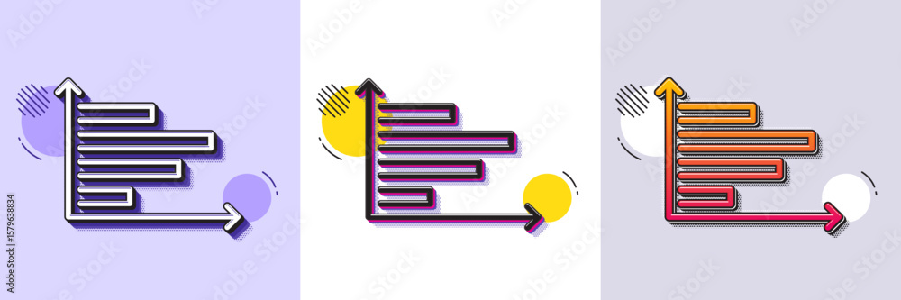 Poster horizontal chart line icon. halftone dotted pattern. gradient icon with grain shadow. column graph s