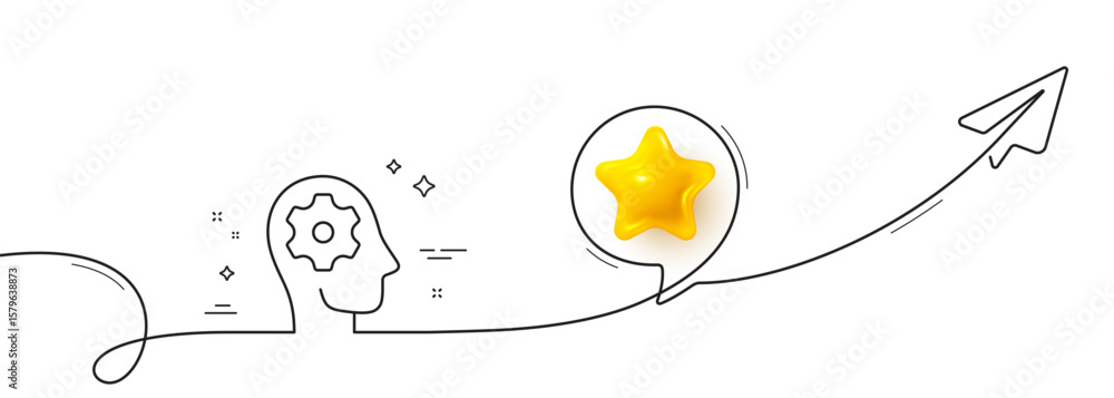 Poster brain working line icon. continuous line with share plane. psychology therapy sign. mental health sy