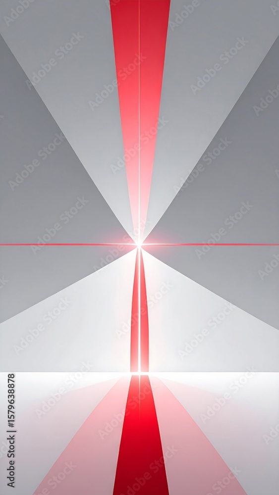 Poster abstract geometric tunnel in shades of gray and red with linear perspective