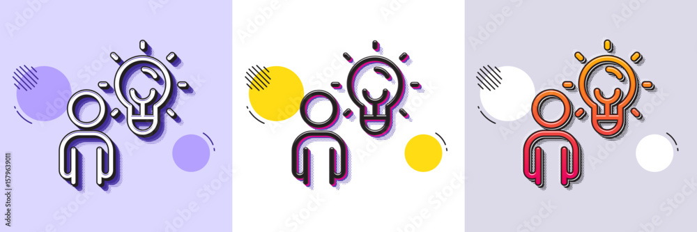 Aufkleber business idea line icon. halftone dotted pattern. gradient icon with grain shadow. human with lightb