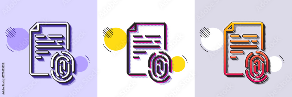 Poster fingerprint document line icon. halftone dotted pattern. gradient icon with grain shadow. finger pri