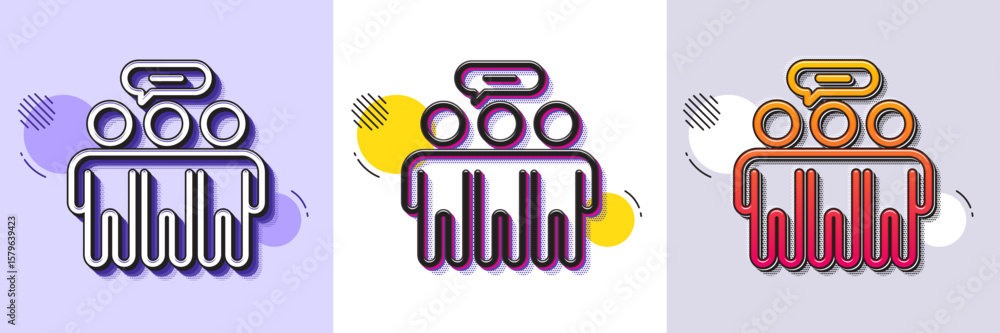 Poster employees group line icon. halftone dotted pattern. gradient icon with grain shadow. collaboration s