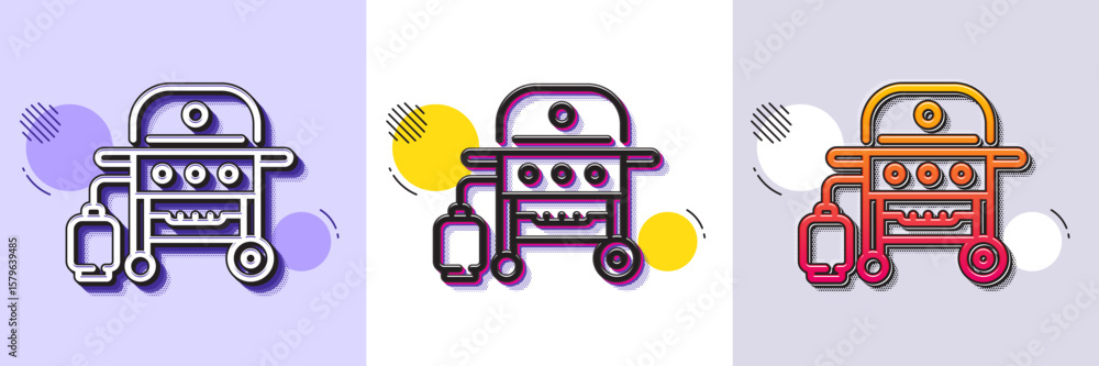 Poster gas grill line icon. halftone dotted pattern. gradient icon with grain shadow. barbecue cooker for c