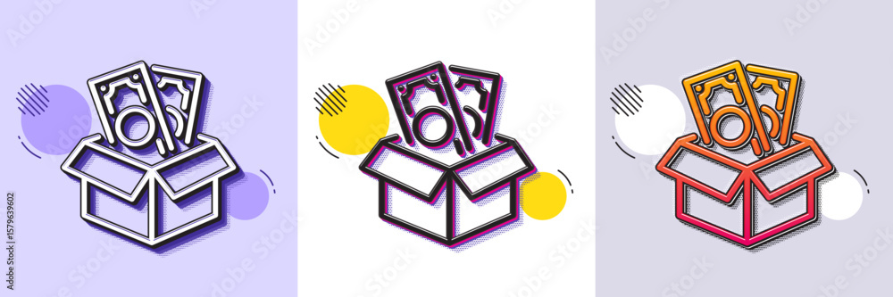 Aufkleber bribe line icon. halftone dotted pattern. gradient icon with grain shadow. money fraud crime sign. c