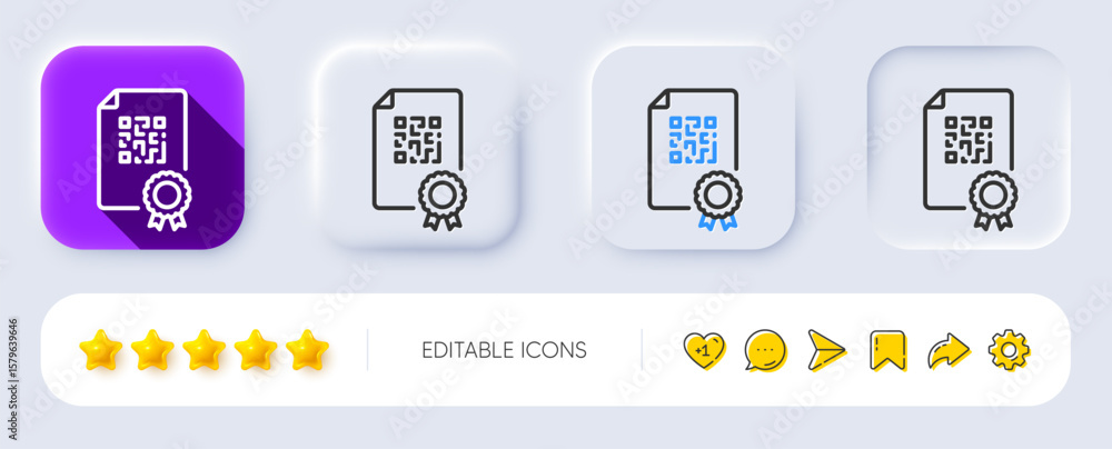 Poster qr code line icon. neumorphic, flat shadow, 3d buttons. scan barcode sign. certificate document symb