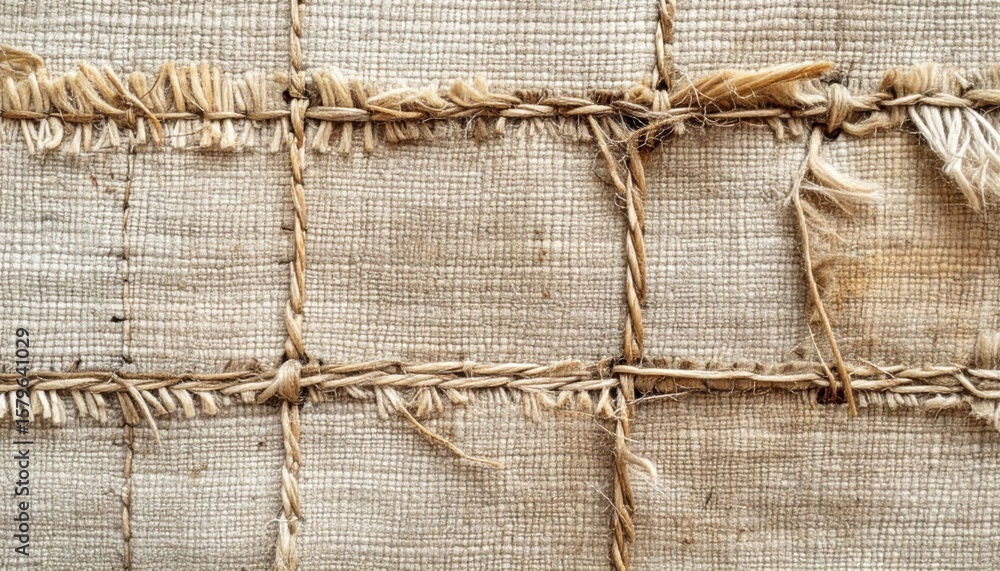 Poster woven burlap texture with square pattern rough natural fabric background
