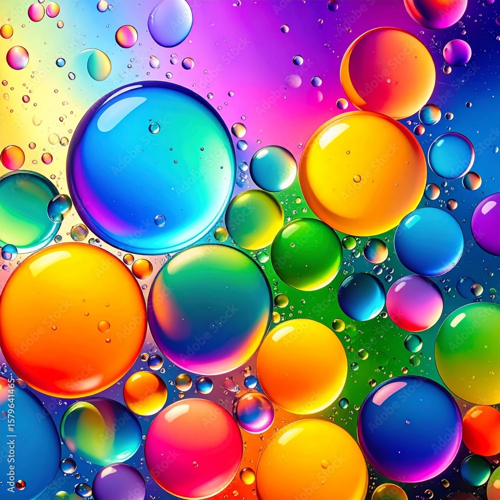 Poster floating spheres with vivid rainbow hues in abstract composition for background
