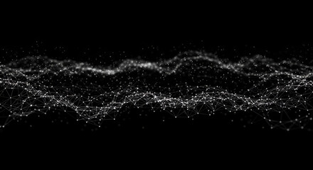 Abstract white polygonal lines and dots on black background for science concepts