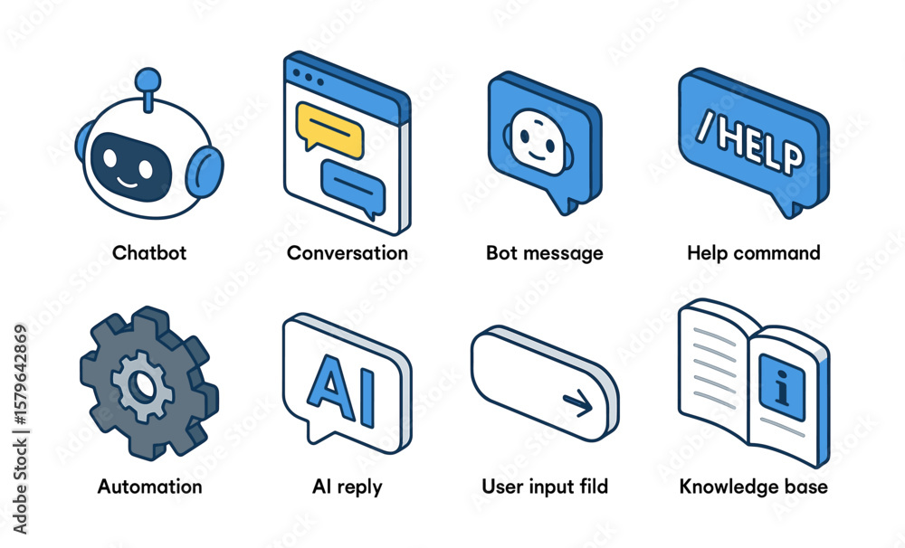 Poster ai chatbot and automation icons for digital communication