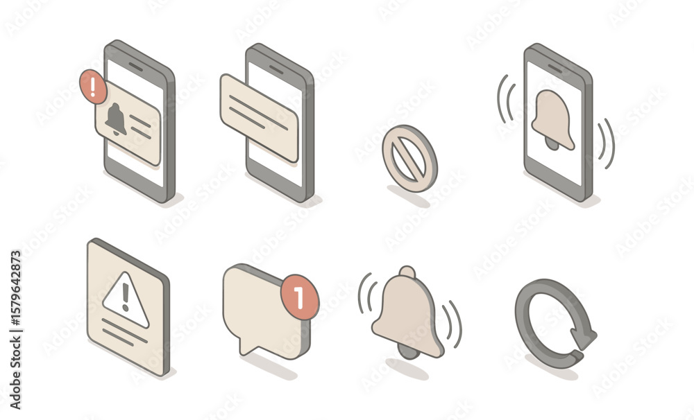 Poster isometric smartphone notification icons with alerts and updates
