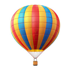 Fototapeta premium Colorful hot air balloon, vibrant hues of red, yellow, and blue, striped design, classic shape, isolated on black background