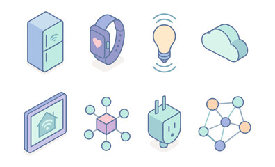 Smart home devices and iot technology icons in minimalist style