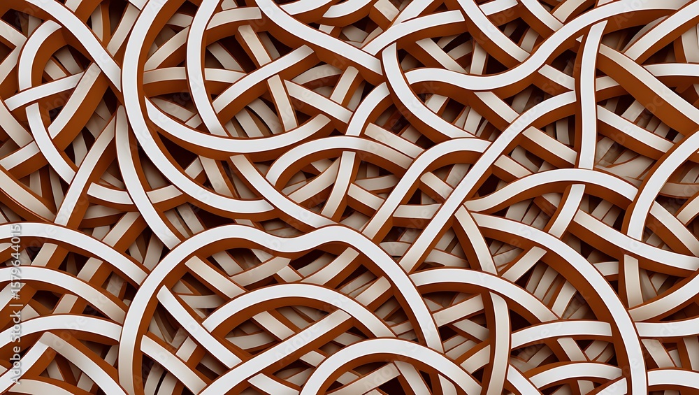 Poster abstract background of intertwined cream and brown ribbons, dynamic texture of woven elements creati