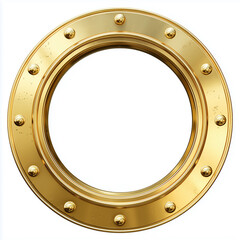 Golden porthole framing empty space on white background