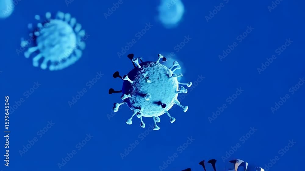 Aufkleber multiple stylized viruses floating in a blue environment, focusing on their structure and impact on 
