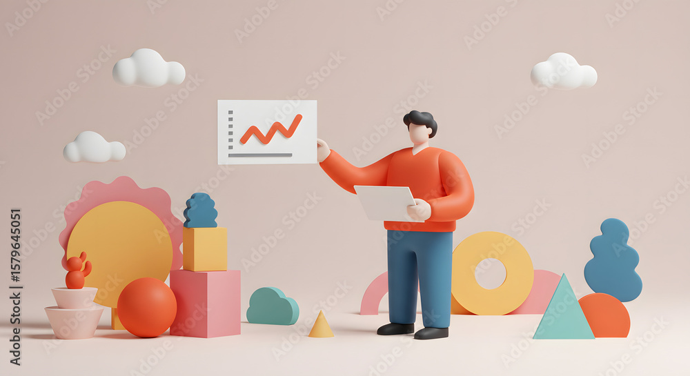 Poster business chart presentation: a 3d rendered image showcases a professional individual presenting a bu