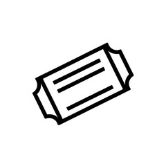 Simple line vector icon of a ticket, in black outline on a white background, png, transparent