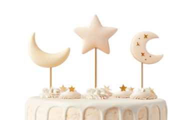 Flat vector illustration of glossy star-shaped birthday cake toppers perfect for decorating festive birthday celebrations isolated on transparent background PNG
