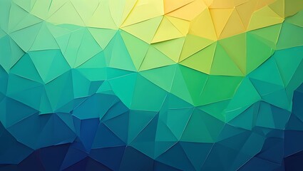Obraz premium Abstract geometric background with triangles in shades of blue, green, and yellow, Modern polygonal design with a gradient color scheme for digital art, web design, and backgrounds