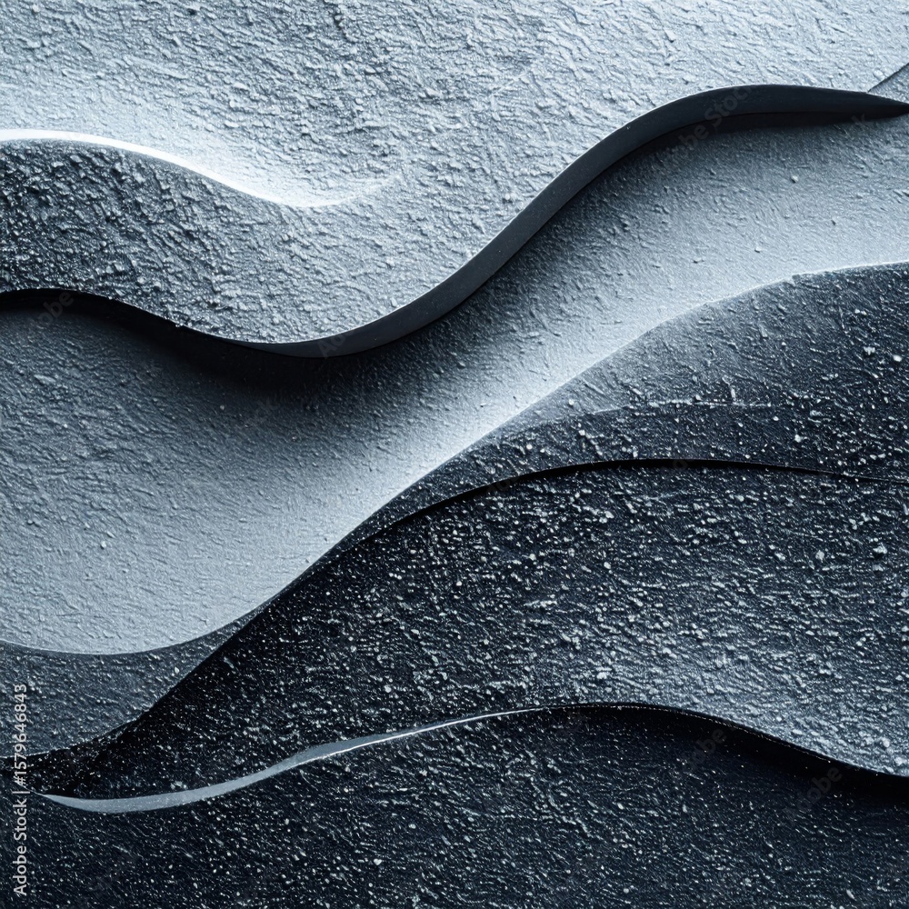 Poster textured gray abstract wavy paper art with curves shadows and three dimensional form