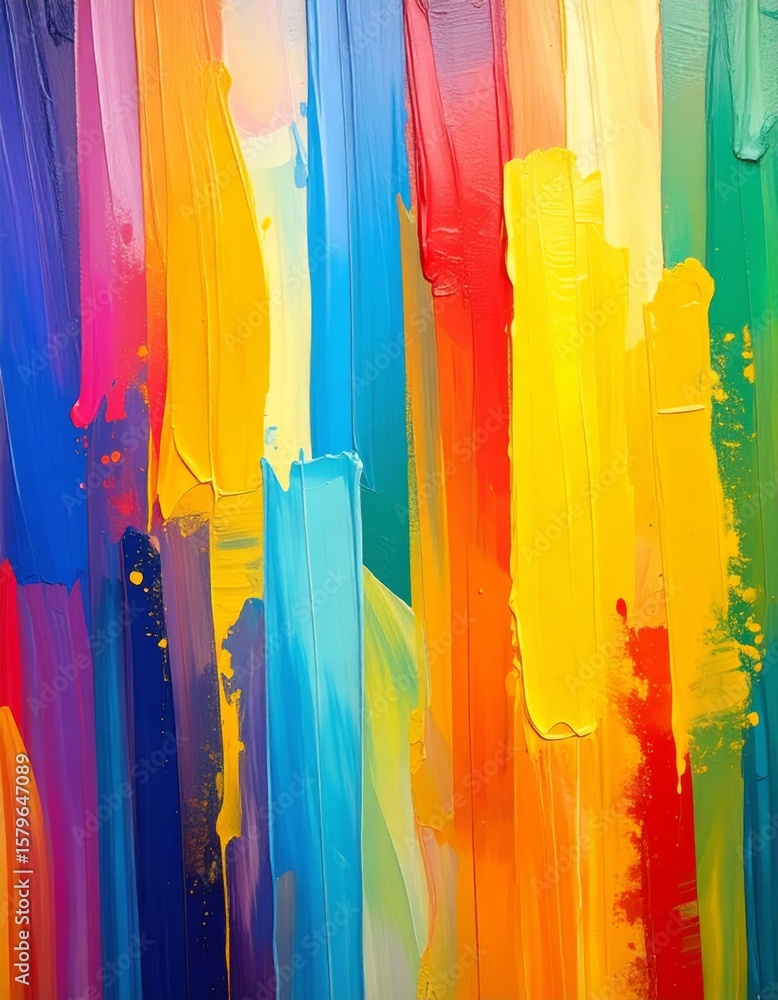 Poster abstract art with textured multicolored paint strokes on canvas background