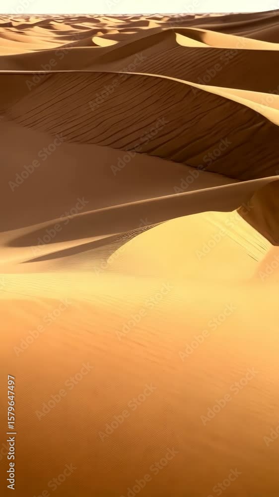 Poster undulating sand dunes under a warm desert sun create abstract textures and patterns in a minimalist 