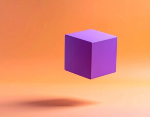 Levitating Purple Cube on Orange Background in Studio Setup for Product Shot